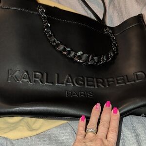Karl Lagerfeld Black Embossed Shoulder Bag Tote